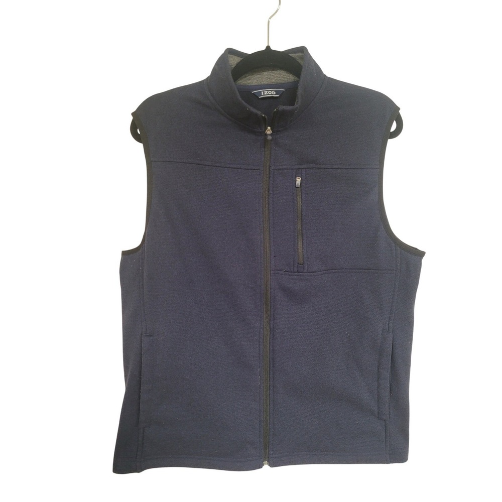 IZOD Men's Navy Blue Full Zip‎ Sz M Sleeveless Vest - Layering Essential